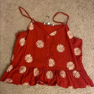 Floral Red Peplum Women's Top